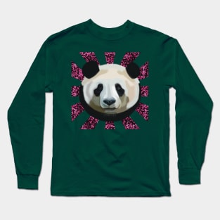 Striking Panda bear on Pink Random Spotted patterned sun rays Long Sleeve T-Shirt